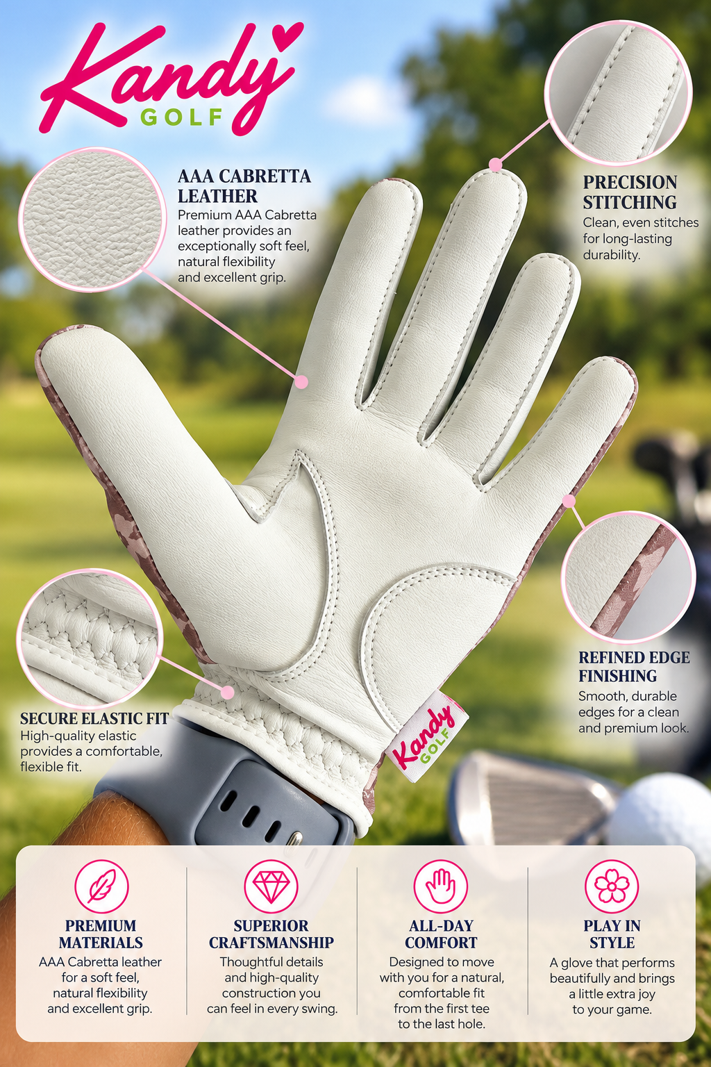 2026 Ladies Printed Comfort Fit Golf Gloves